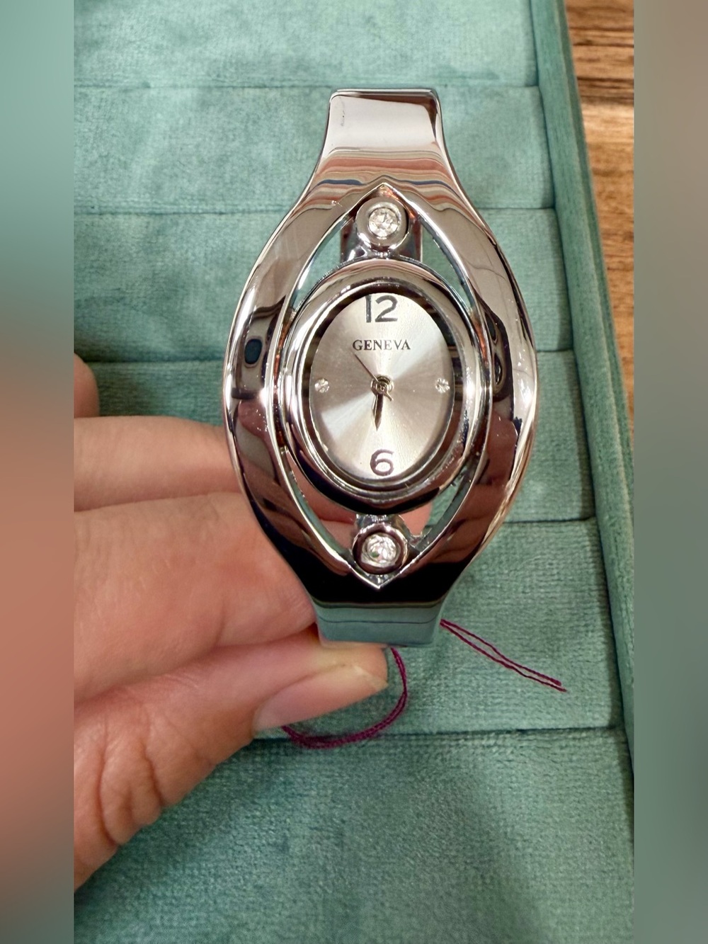 Geneva Silver-Tone Women's Cuff Bracelet Watch with Crystal Accents